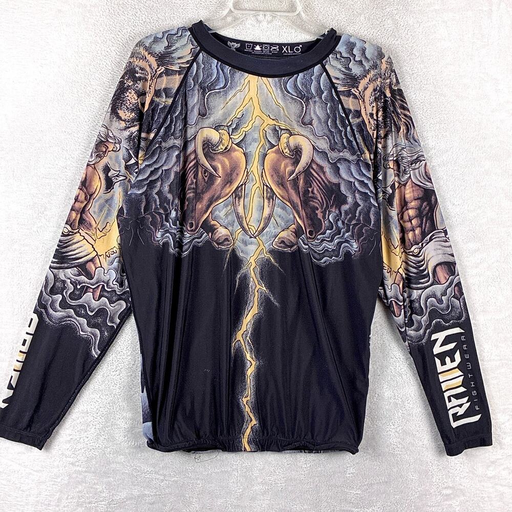 Raven Fightwear Rash Guard Shirt Mens XL The Big Three Zeus UFC Jiu Jitsu BJJ